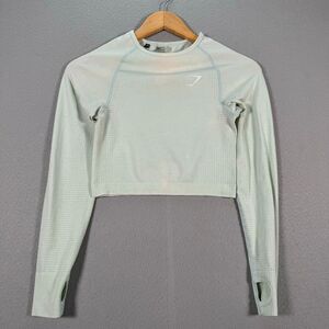 Gymshark Long Sleeve Top‎ Womens Small Mint Green Cropped Active Gym Workout
